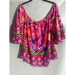 Lilly Pulitzer Sanilla Silk Off The Shoulder Top Size XS Pink Fusion Bombshell